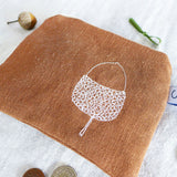 Embroidered Nutmeg Linen Acorn Purse