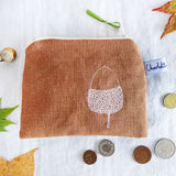 Embroidered Nutmeg Linen Acorn Purse