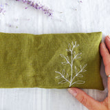 Embroidered Olive Linen Leaves Lavender Eye Pillow