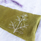 Embroidered Olive Linen Leaves Lavender Eye Pillow