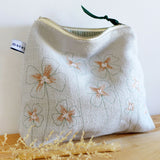 Embroidered Oxalis Dove Grey Linen Tall Pouch