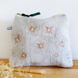 Embroidered Oxalis Dove Grey Linen Tall Pouch