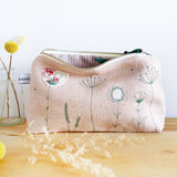 EMBROIDERED LINEN MID POUCH - blush pink Wildflowers