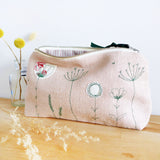 EMBROIDERED LINEN MID POUCH - blush pink Wildflowers