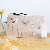 EMBROIDERED LINEN MID POUCH - blush pink Wildflowers