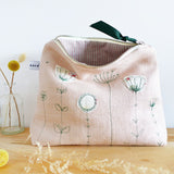 EMBROIDERED LINEN TALL POUCH - blush pink Wildflowers