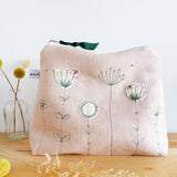 EMBROIDERED LINEN TALL POUCH - blush pink Wildflowers