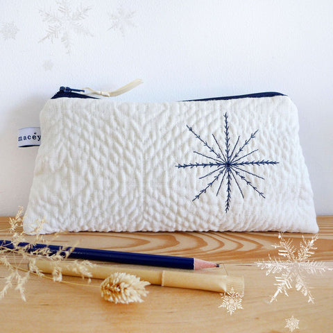 Embroidered Snowflake Quilted Long Pouch