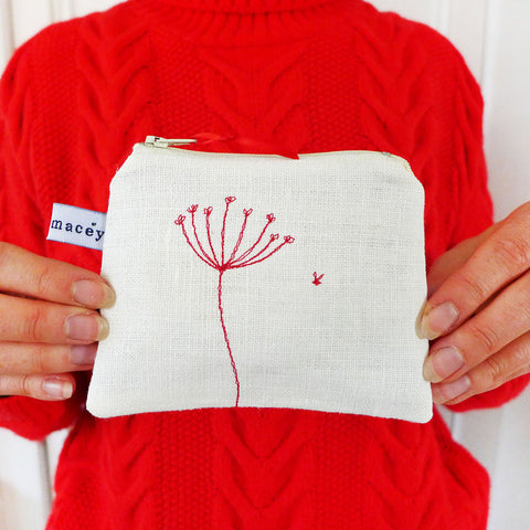EMBROIDERED LINEN PURSE - Cow Parsley