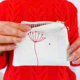 EMBROIDERED LINEN PURSE - Cow Parsley