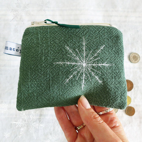 Embroidered Snowflake Forest Green Purse
