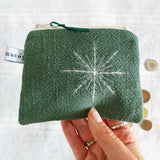 Embroidered Snowflake Forest Green Purse