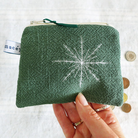 Embroidered Snowflake Forest Green Purse