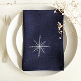 Embroidered Snowflake Ink Linen Napkins