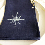 Embroidered Snowflake Ink Linen Napkins