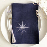 Embroidered Snowflake Ink Linen Napkins