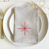 Embroidered Snowflake Natural Linen Napkins