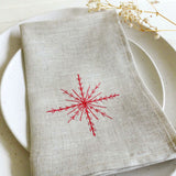 Embroidered Snowflake Natural Linen Napkins
