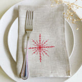 Embroidered Snowflake Natural Linen Napkins