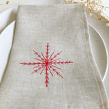 Embroidered Snowflake Natural Linen Napkins