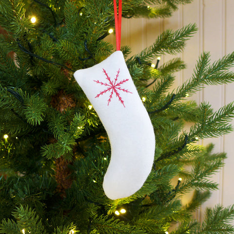 Embroidered Snowflake Stocking Tree Decoration