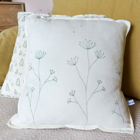 Embroidered Trailing Cow Parsley Cotton Cushion