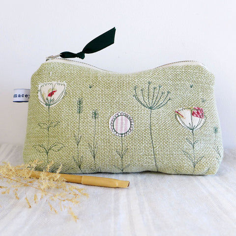 Embroidered Wildflowers Green Mid Pouch