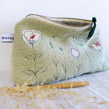 Embroidered Wildflowers Green Mid Pouch
