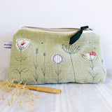 Embroidered Wildflowers Green Mid Pouch