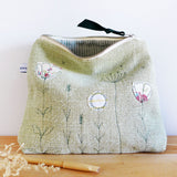 Embroidered Wildflowers Green Tall Pouch