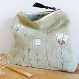 Embroidered Wildflowers Green Tall Pouch