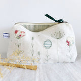Embroidered Wildflowers Ivory Linen Mid Pouch