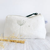 Embroidered Wildflowers Ivory Linen Mid Pouch
