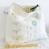 Embroidered Wildflowers Ivory Linen Tall Pouch