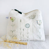 Embroidered Wildflowers Ivory Linen Tall Pouch
