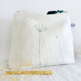 Embroidered Wildflowers Ivory Linen Tall Pouch