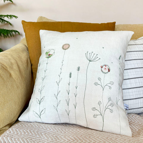 EMBROIDERED LINEN CUSHION - wildflowers