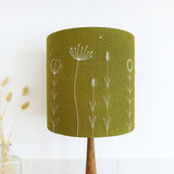 Embroidered Wildflowers Olive Linen Lampshade