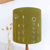 Embroidered Wildflowers Olive Linen Lampshade