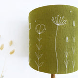 Embroidered Wildflowers Olive Linen Lampshade