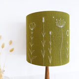 Embroidered Wildflowers Olive Linen Lampshade