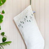 Embroidered Winter Trees Linen Stocking