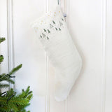 Embroidered Winter Trees Linen Stocking