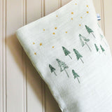 Embroidered Winter Trees Linen Stocking