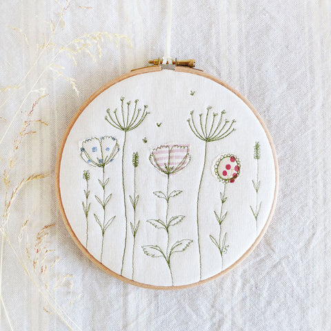 Ivory Linen Wildflowers Embroidery Hoop Picture