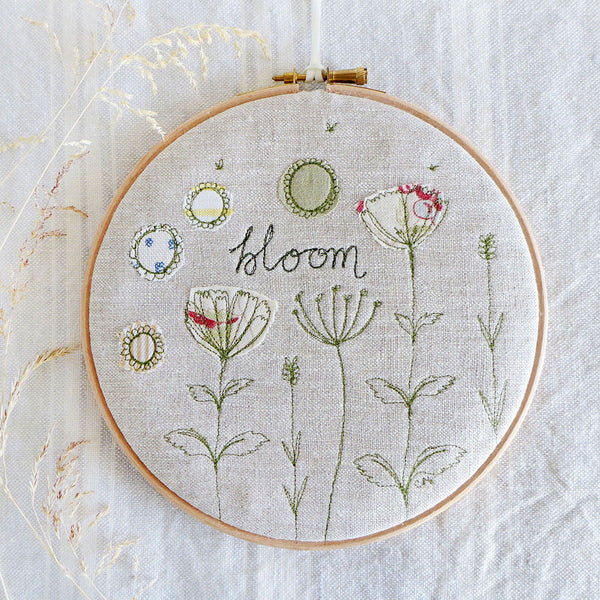 Natural Linen 'Bloom' Embroidery Hoop Picture