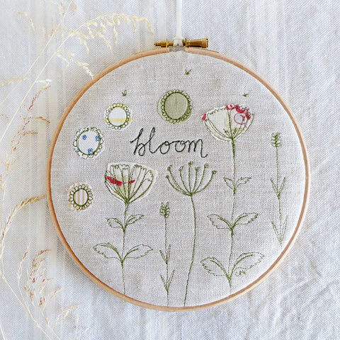 Natural Linen 'Bloom' Embroidery Hoop Picture