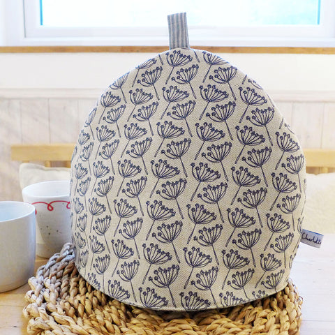Navy Cow Parsley Linen Tea Cosy