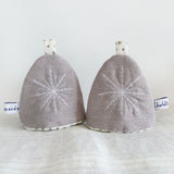 Pair of Embroidered Snowflake Linen Egg Cosies