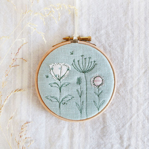 Small Duck Egg Wildflowers Embroidery Hoop Picture